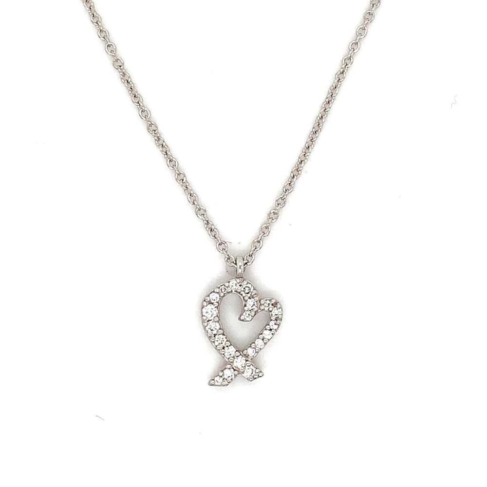 Tiffany & Co Picasso 18k White Gold Loving Heart Diamond Necklace MSRP $3325